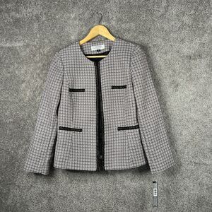 Tahari Arthur S Levin Blazer Womens Petite 6P Pink Plaid Long Sleeves Lined NEW